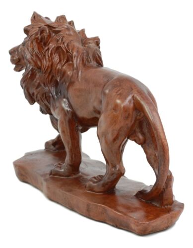 Ebros King of The Safari African Lion Statue 7" Long in Mahogany Faux Wood Finish