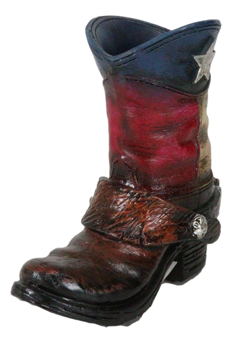 Rustic Western Texas State Flag Fancy Cowboy Boot With Spur Toothpick Holder - Ebros Gift