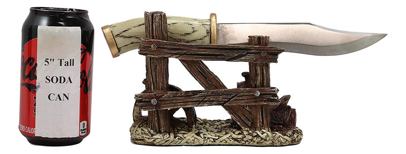 Western Horse Saddle By Wagon Wheel With Blunt Knife Display Holder Statue Set