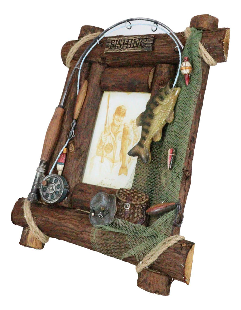 Rustic Western Fishing Angler Fisherman Rod Bass Fish Net 4X6 Picture – Ebros Gift