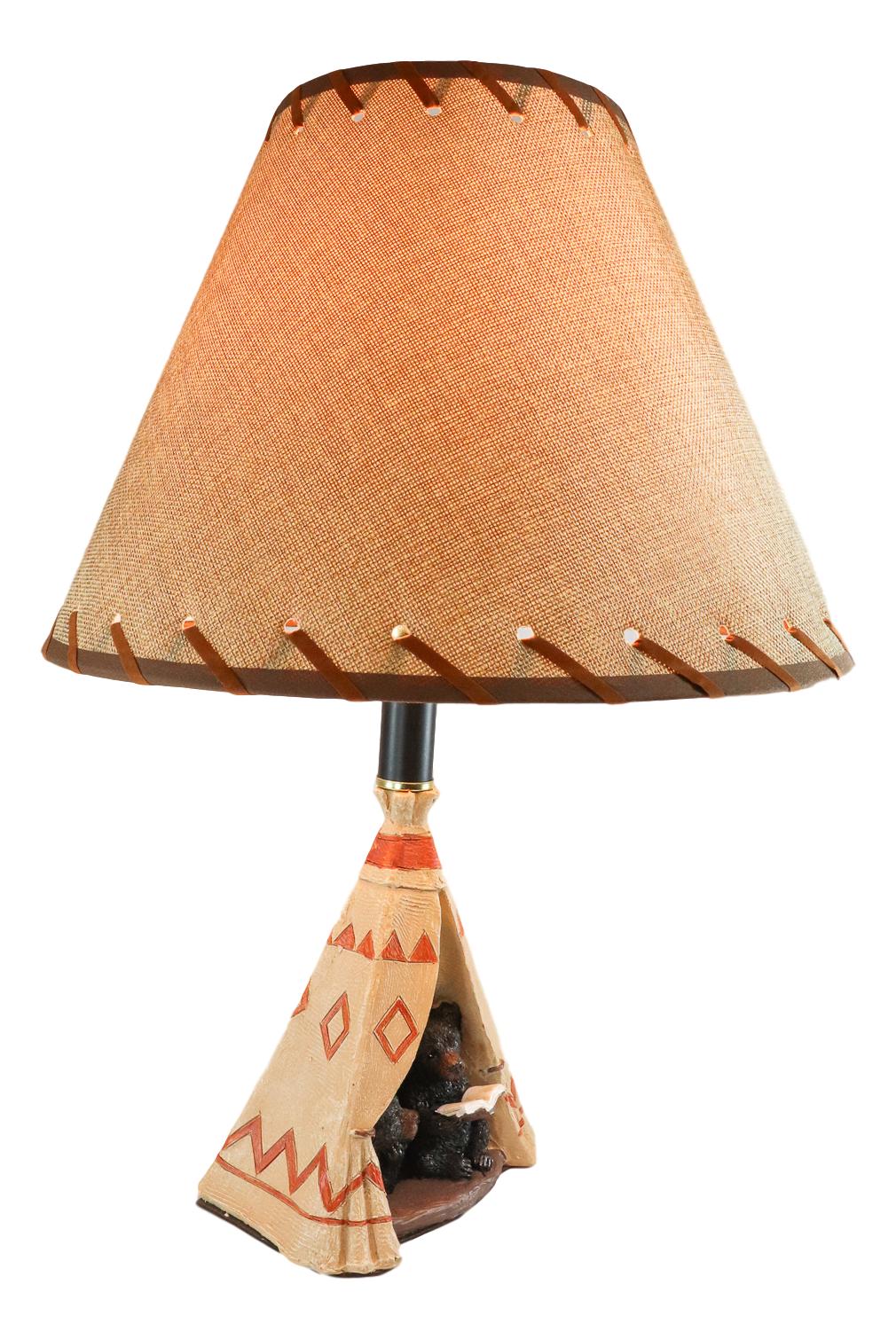 Campfire Story Time Bear Cubs Reading In Teepee Hut Rustic Table Lamp With Shade