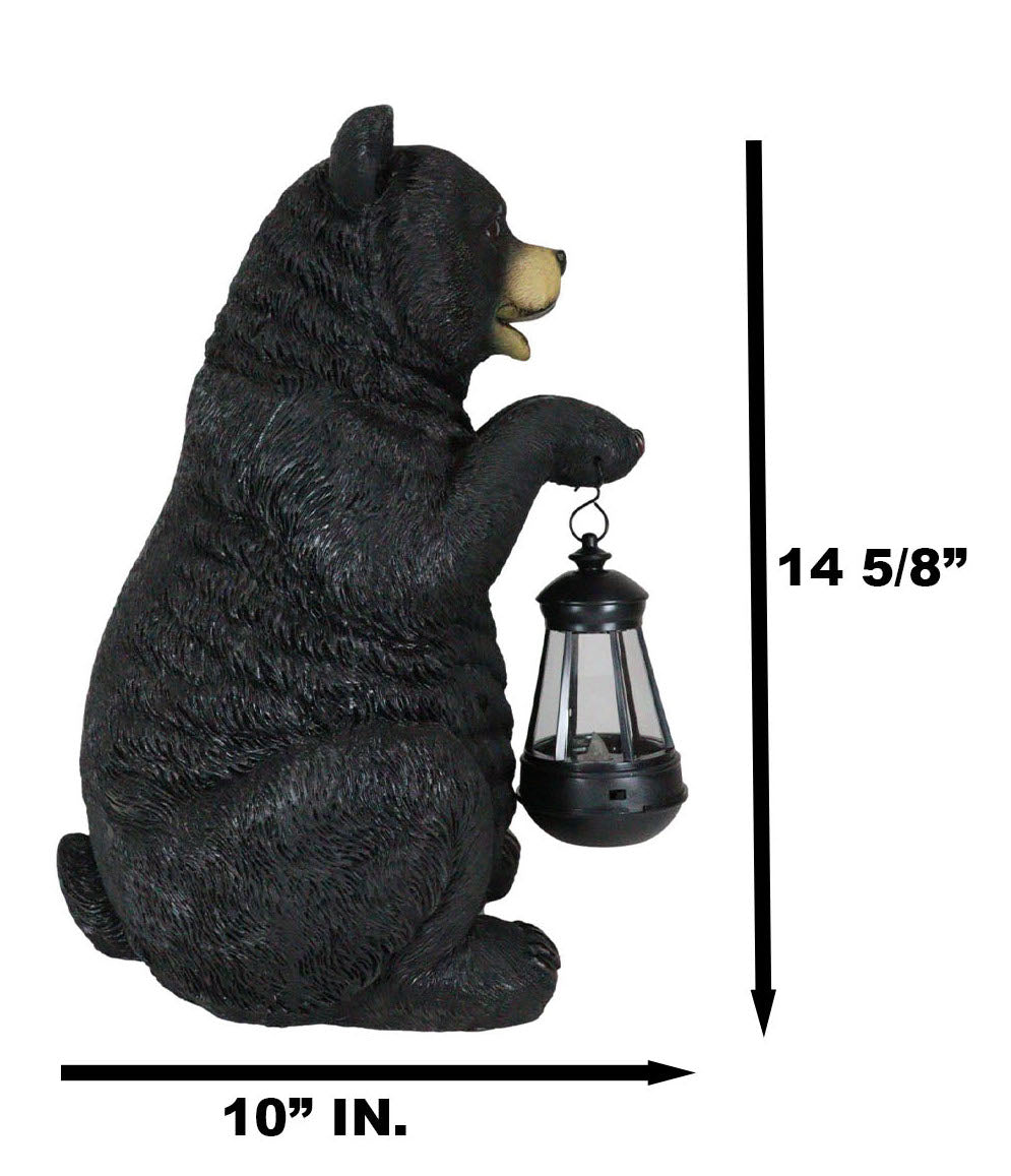 Rustic Garden Cute Black Bear Holding Solar Lantern Path Light Greeter Statue - Ebros Gift