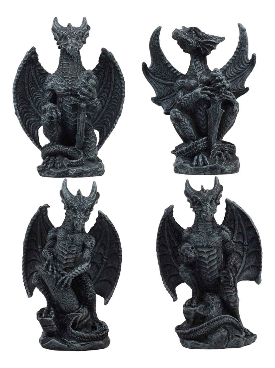Ebros Faux Stone Fantasy Sentinel Guardian Dragons Statue Set Of 4 Dragon Miniature - Ebros Gift