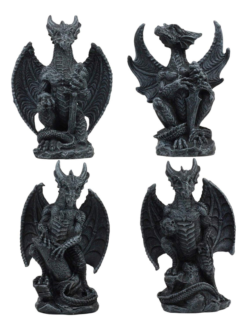 Ebros Faux Stone Fantasy Sentinel Guardian Dragons Statue Set Of 4 Dragon Miniature