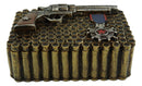Western Six Shooter Pistol Ammo Shells Gold Tone Bullets Decorative Box 7"L