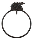 Cast Iron Rustic Cabin Bathroom Black Bear By Pine Trees Hand Towel Ring Holder