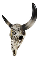 Western Bull Steer Bison Cow Skull Filigree With Gold Cross Wall Decor Figurine