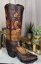 Large Rustic Western Faux Tooled Leather Cowboy Brown Boot Flower Vase Planter