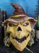 Halloween Creepy Scarecrow Straw Man Skull With Faux Leather Stitch Hat Figurine