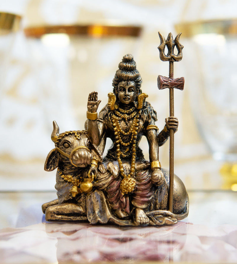 Vastu Hindu God Lord Shiva Mahadeva Sitting On Nandi Bull Miniature Figurine