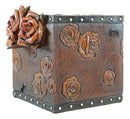 Rustic Vintage Blooming Floral Red Roses Faux Tooled Leather Tissue Box Cover