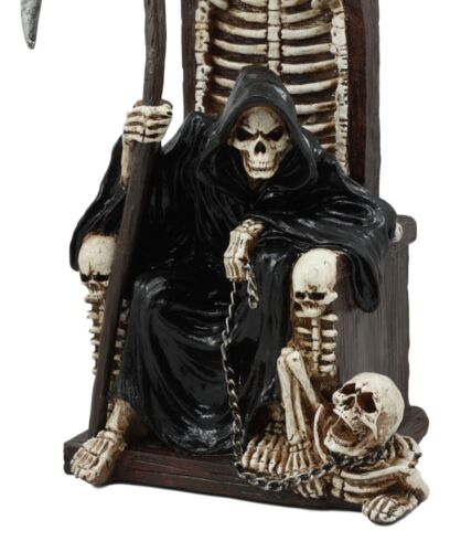 Ebros The Dark Lord Grim Reaper Seated On Skeletons And Skulls Throne Statue 11"Tall