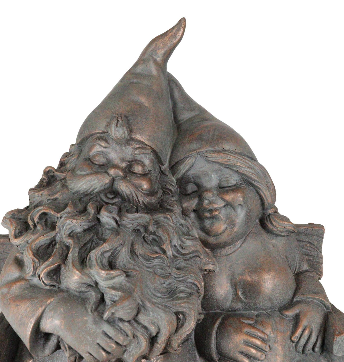 Forever Love Mr and Mrs Gnome Couple Sitting On Wooden Stool Bench Figurine