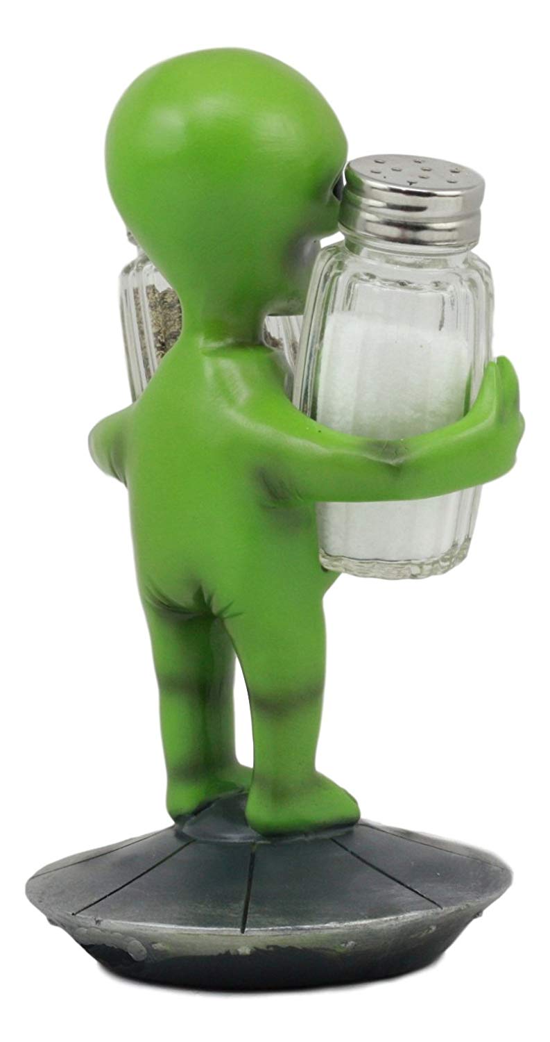 Ebros UFO Green Alien On Flying Saucer Spaceship Salt And Pepper Shakers Set