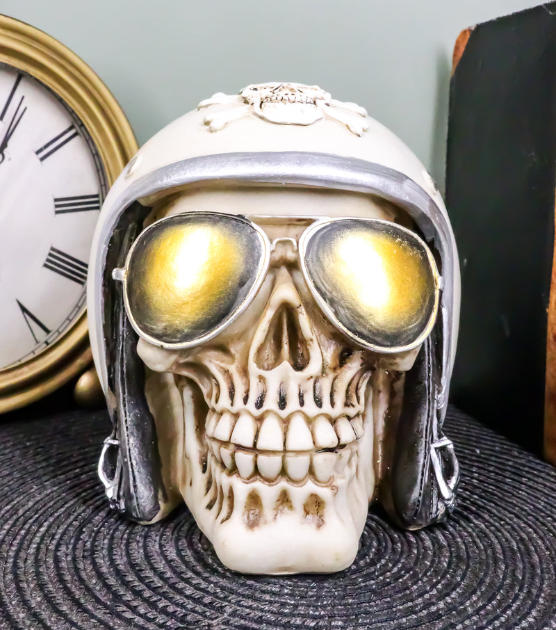 Ebros Aviation Airman Fighter Pilot Helmet Skull With Aviator Sunglasses Shades Statue Ossuary Skeleton Macabre Halloween Graveyard Spooky Skulls Figurine