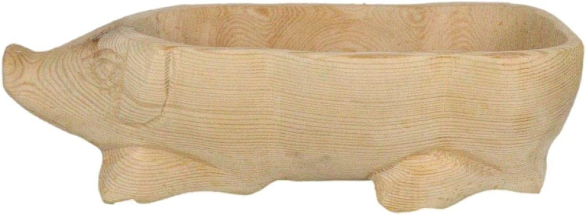 Rustic Wooden Hand Carved Tiki Animal Farm Pig Serving Dish Bowl Tray Platter