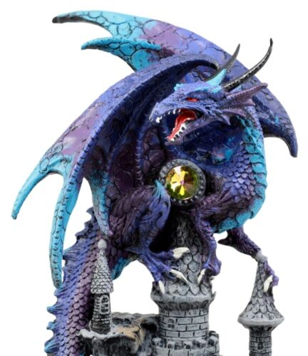 Ebros Gift Hyperion Gemstone Midnight Dragon Protecting Stone Castle Figurine 11.75" H