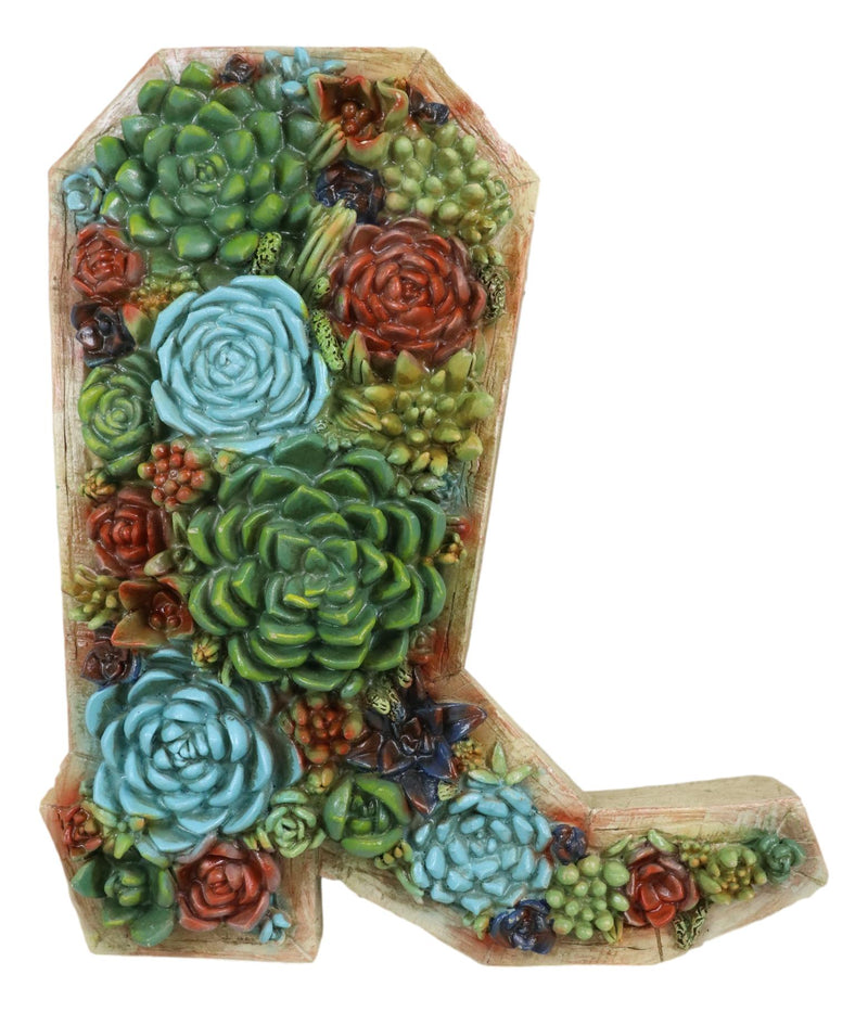 Southwestern Desert Cactus Succulent Flowers Cowboy Boot Wall Plaque Decor Art