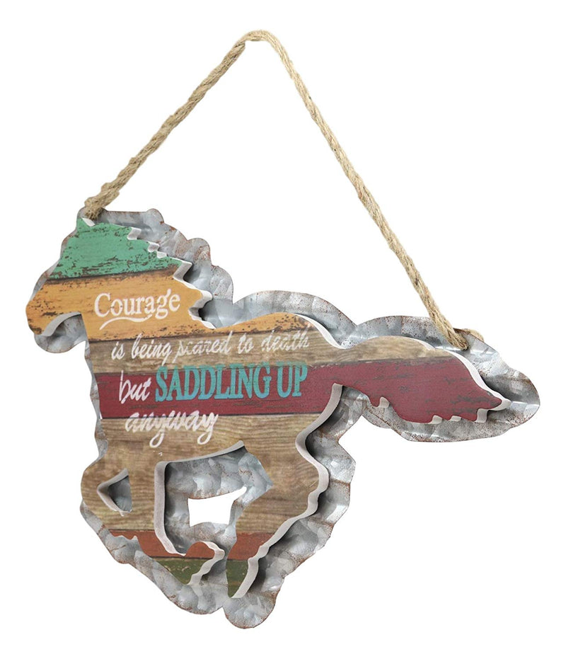 Ebros 17" Wide Rustic Western 'Courage is Being Scared to Death But Saddling Up Anyway' Hand Painted Wooden Sign Shaped As A Running Horse Hanging Wall Mounted Decor Plaque Country Horses 3D Art - Ebros Gift