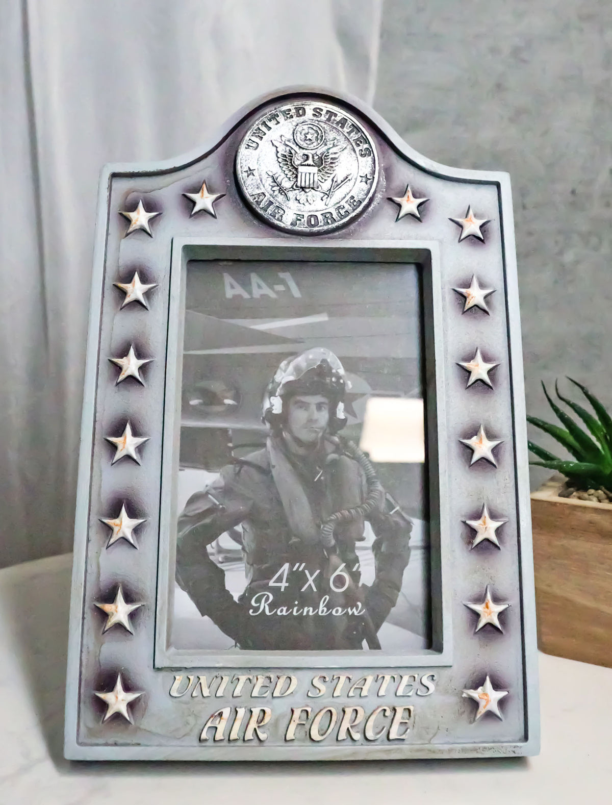 Patriotic United States Air Force Eagle Rank Stars Memorial 4"x6" Picture Frame