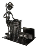 Outdoor Hunter With Dog Metal Desk Stationery And Business Card Holder Organizer
