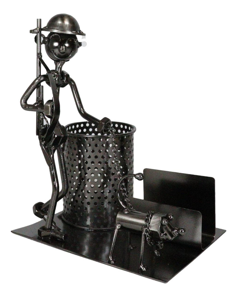 Outdoor Hunter With Dog Metal Desk Stationery And Business Card Holder Organizer