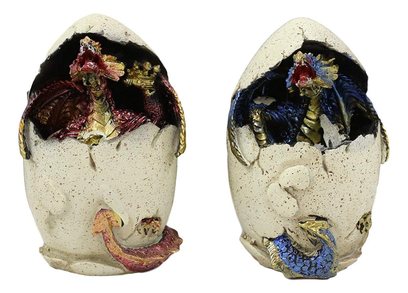 Ebros Colorful Red Blue Fantasy Egg Hatchling Baby Dragon Wyrmling Figurines Set of 2