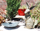 Brer Rabbit Pulling Large Leaf With Blue Jay Garden Bird Bath And Feeder Statue
