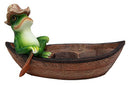 Ebros Toad Croak Creek Canoe Frog With Cowboy Hat Rowing Boat Salt Pepper Shakers Holder Figurine 7"L