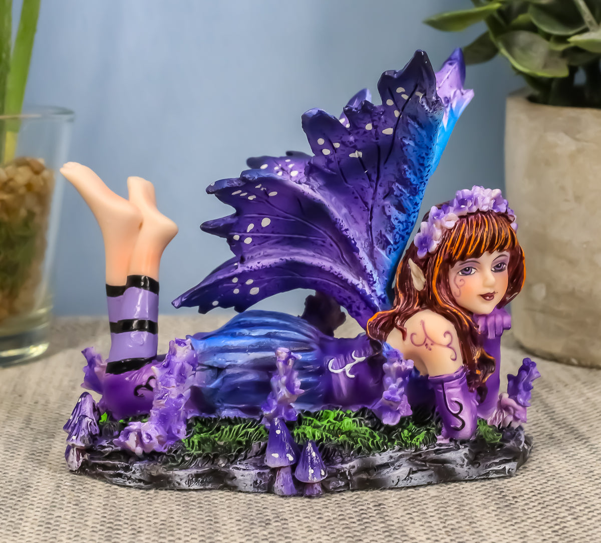 Purple Girl Fairy Statue 3.75"Long Lavender Fairy Garden Figurine