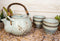 Ebros Japanese Sakura Pastel Blue Plum Cherry Blossom Porcelain Tea Pot And 4 Cups Set