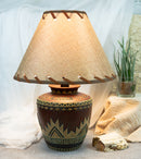 Indian Tribal Southwest Navajo Vector Red Petite Vase Table Lamp W/ Burlap Shade