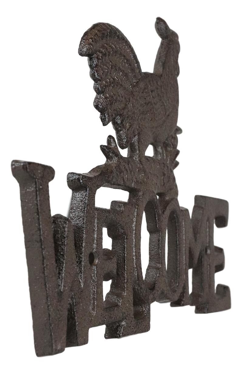 Ebros Rustic Country Farm Rooster Chicken Welcome Sign Wall Decor Cutout Plaque 7"H