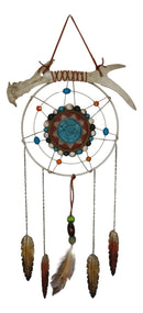 Southwestern Tribal Boho Chic Antler Turquoise Rocks Feathers Wall Dreamcatcher