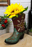 Set Of 3 Western Cowboy Aztec Mexica Faux Tooled Leather Boots Floral Vases