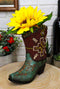 Set Of 3 Western Cowboy Aztec Mexica Faux Tooled Leather Boots Floral Vases