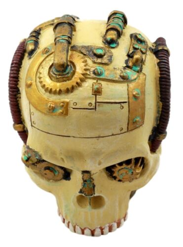 Ebros Severed Steampunk Cyborg Skull Figurine 3"H Robotic Skull With Painted Gear Work