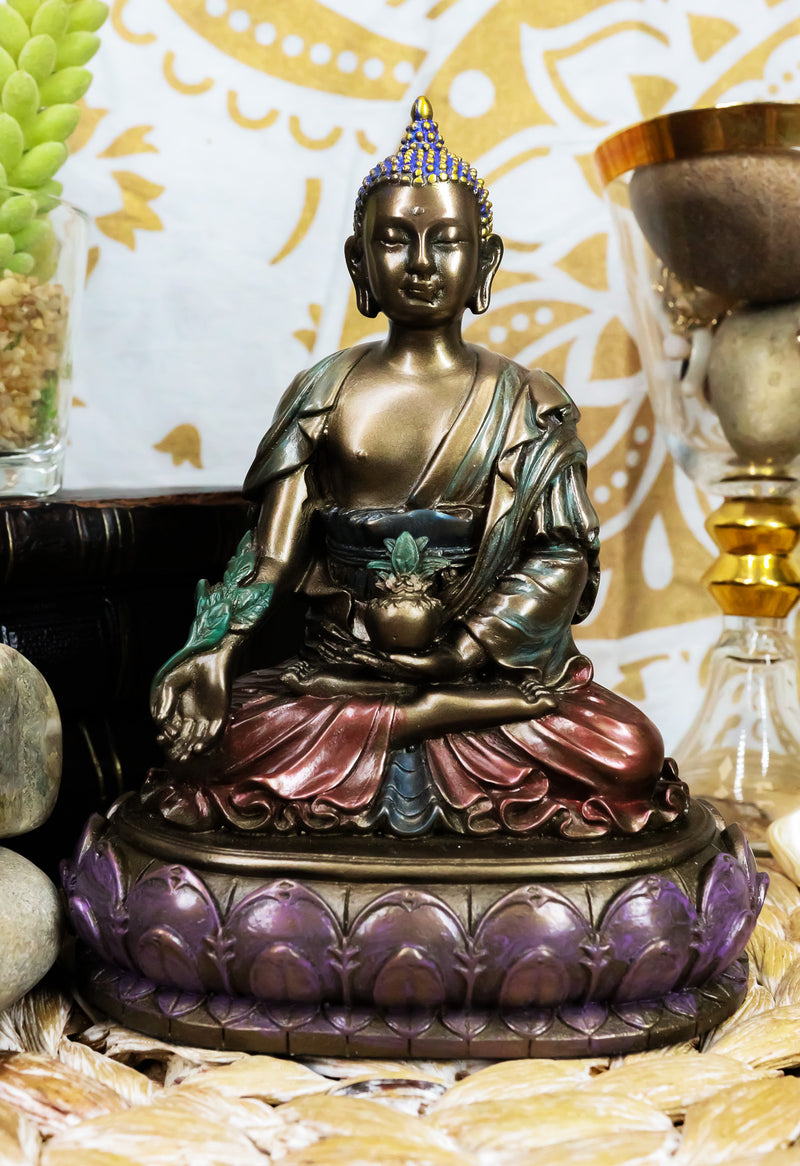 Ebros Akshobhya Bhaiṣajyaguru Medicine Buddha of Healing and Purity Meditating Figurine in Faux Bronze Patina for Home Altar Zen Decoration Eastern Enlightenment Amitabha Buddhist Statue Feng Shui