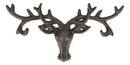 Cast Iron Vintage Western Rustic Stag Deer with Crown Antlers Wall Key Hooks