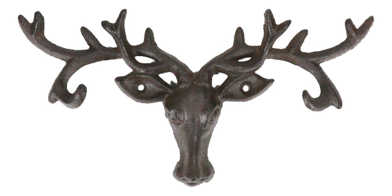 Cast Iron Vintage Western Rustic Stag Deer with Crown Antlers Wall Key Hooks