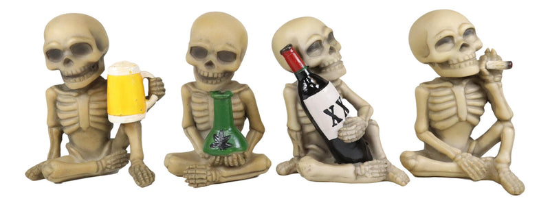 Ebros Addicted to The Bones Drinking Puffing Smoking Vices Skeletons Figurine Set of 4