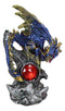 Blue Rune Dragon Guarding Ancient Relic Ruins With Red Crystal Gem Figurine
