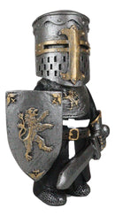 Ebros Gift Anime Chibi Renaissance Medieval Knight of The Cross Templar Crusader Figurine 4.5" Tall Suit of Armor Miniature European Knights Sculpture Decor (Swordsman with Lion Heraldry Shield)