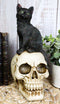 Witching Hour Black Feline Mystical Cat Sitting On Skull Wicca Macabre Figurine