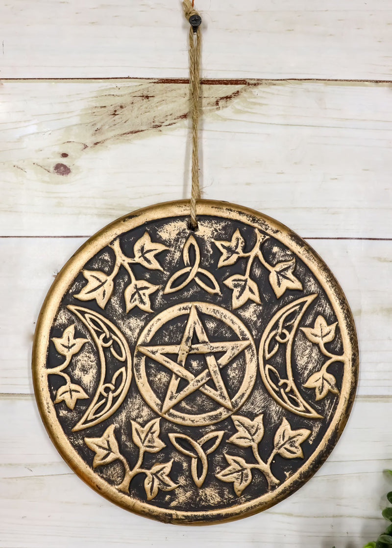 Wicca Occult Sacred Triple Moon Goddess Pentagram Terracotta Wall Decor Plaque