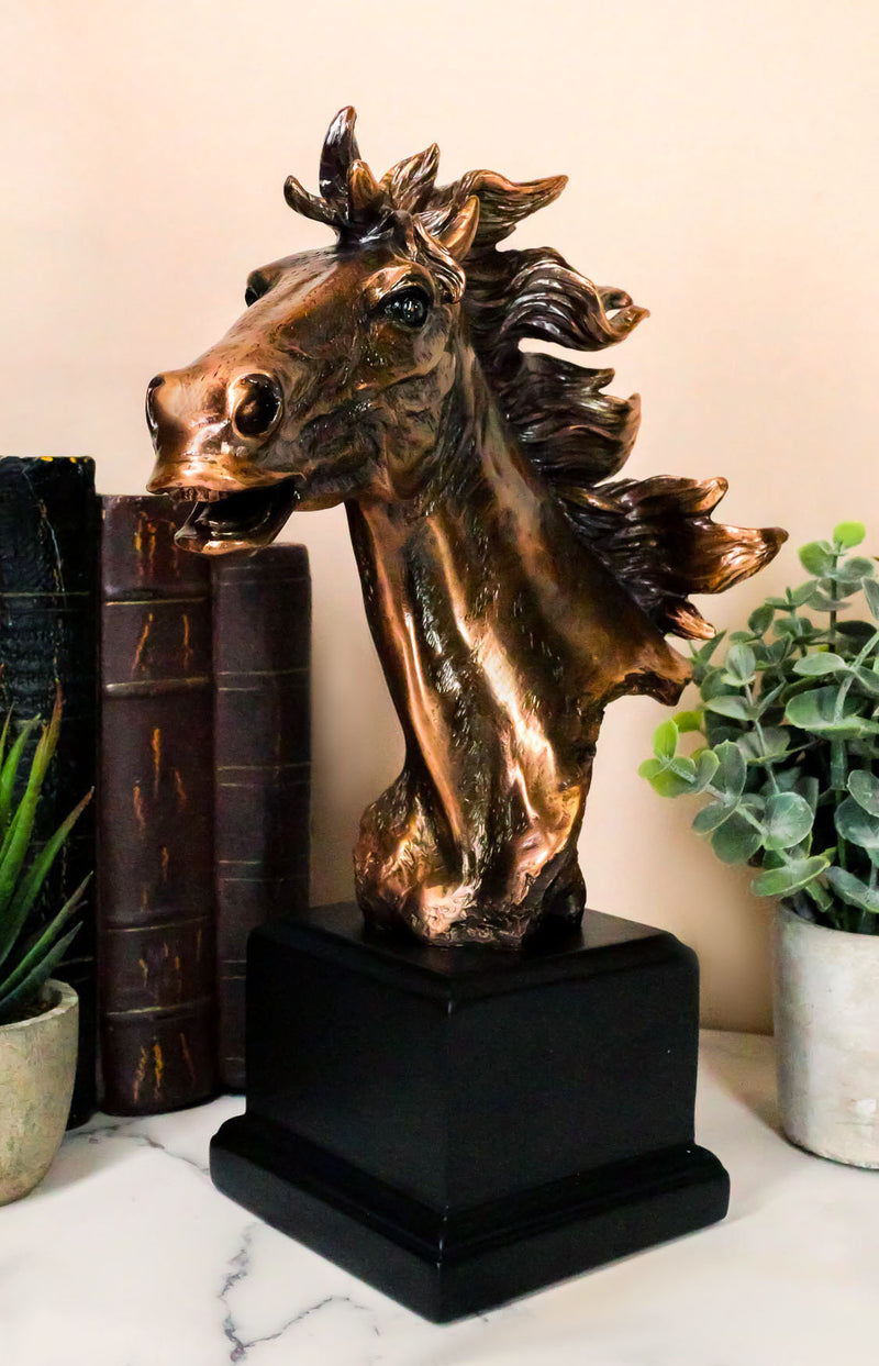 Western Wildlife Running Horse Stallion Head Bust Figurine With Trophy Base