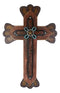 Large 25"H Rustic Western Star Turquoise Ropes Faux Tooled Leather Wall Cross
