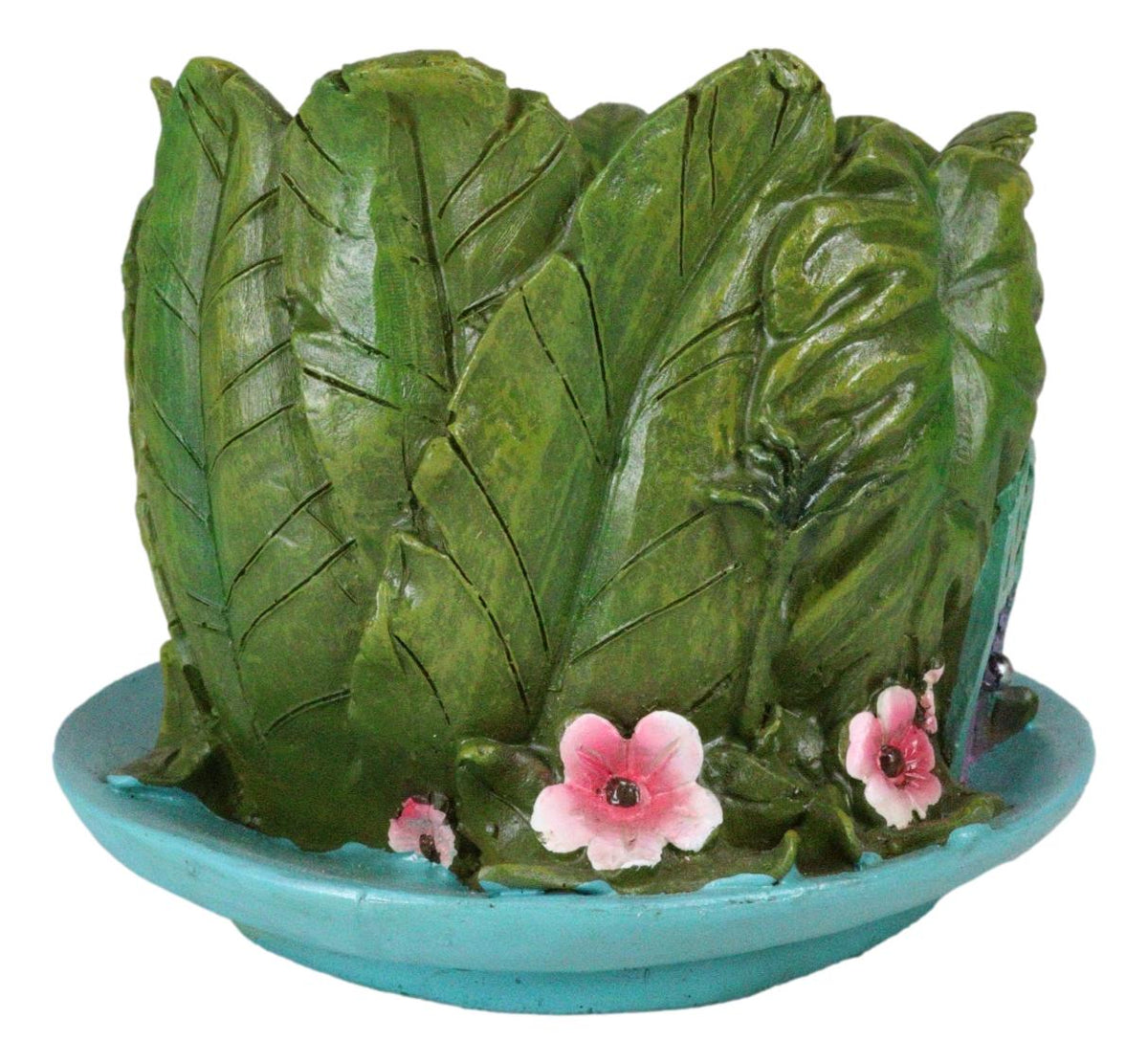 Fairy Garden Leaf Foliage Teacup House With Purple Door Floral Planter Vase - Ebros Gift