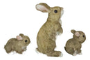 Set Of 3 Whimsical Mother Bunny Rabbit With 2 Babies Fairy Garden Figurines