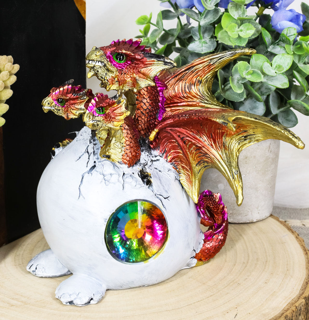 Ebros Gift Solar Raeon Crystal Hydra 3 Headed Dragon Hatchling Breaking Out of Egg Shell Decorative Figurine 5" H Dungeons and Dragons Statue Wyrmling Eggs Decor Medieval Renaissance Theme